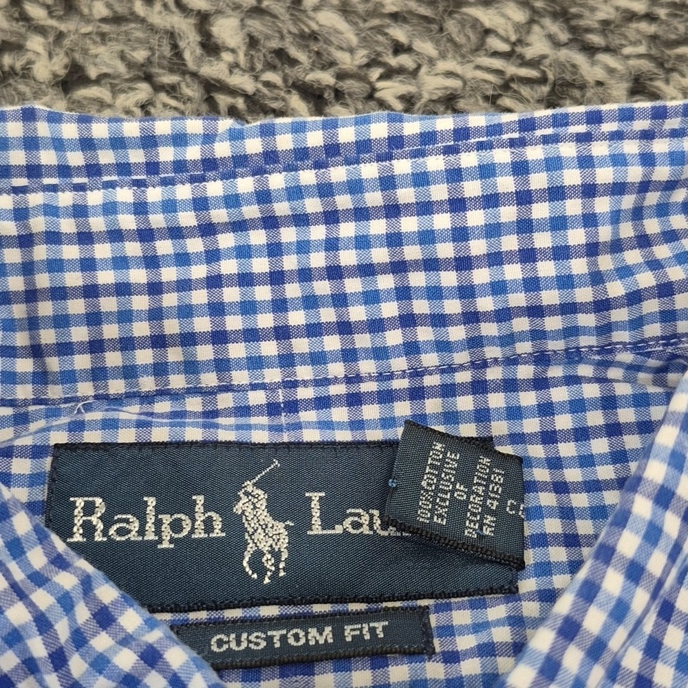 Ralph Lauren Long Sleeve Mens Large Blue Check Button Down Custom Fit - Picture 4 of 9